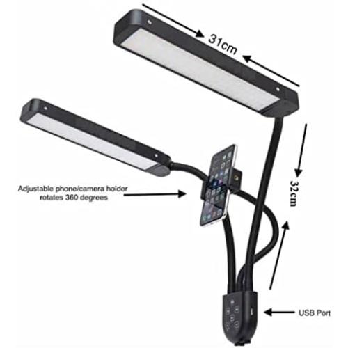 Beauty Light Dual Arm Portable LED Light with Tripod, USB Port, Remote Controlled, Phone Holder, HD Adjustable 3200K-5800K Color Temperature, for Eyelash Extension, Tattoo, Makeup,Live Streaming