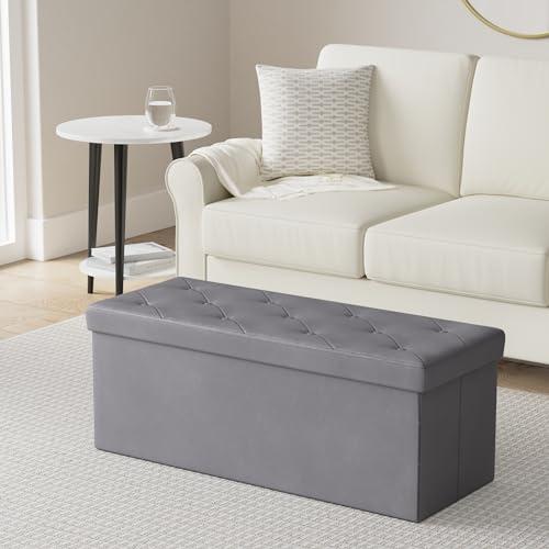 BRIAN & DANY 43 inch Ottoman with Storage, Velvet Storage Ottoman Bench, Folding Bench for Bedroom and Living Room - Gray
