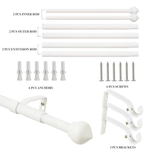 3/4 Standard Decorative Adjustable Curtain Rod,Heavy Duty Curtain Rods Set for Windows,30 To 80 Inch, White