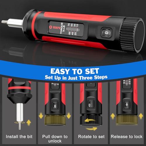 VANPO Torque Screwdriver 15-75 in-lb, 1/4 Drive Precision Driver Set
