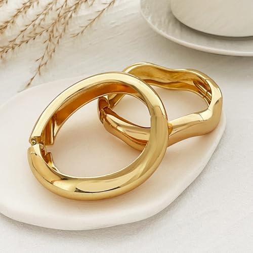 Salircon Gold Bangle Bracelets for Women Gold Wide Chunky Bracelets Trendy Hinged Cuff Open Chunky Bracelet Irregular Jewelry