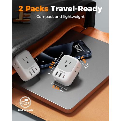 TESSAN European Travel Plug Adapter 2 Pack, Type C Plug