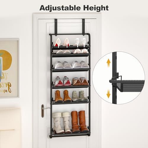 BUKFEN 6-Tier Adjustable Metal Shoe Rack, Over Door & Wall Mount Organizer