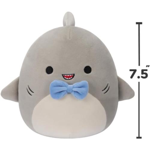 Size 7.5 Color Grey Squishmallows SQCR05379 7.5-Inch-Gordon The Grey Shark with Blue Bowtie, Multicolour