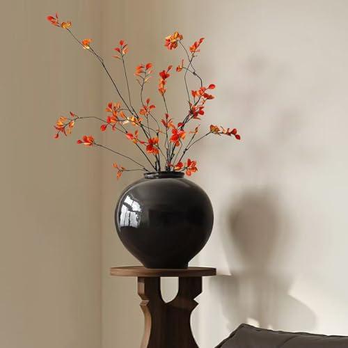 Black Terracotta Vase, Large Floor Pottery Textured Rustic Vase for Home Decor, Larege Oversized Vases for Centerpieces Pampas Grass