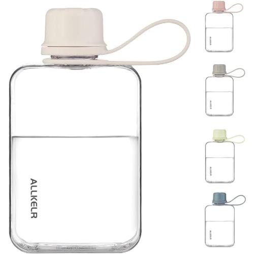 Portable Flat Water Bottle,BPA Free Reusable Tritan Plastic Travel Water Bottle Cup,Lightweight Leakproof Slim Water Bottle Fits Purse,Backpacking, Hiking (White, 8 oz)