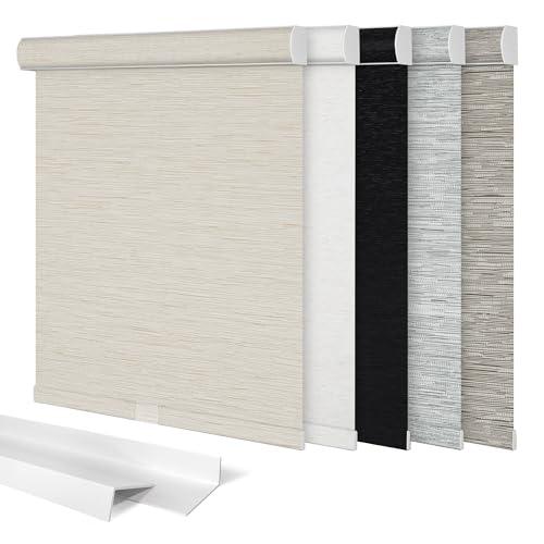 Blackout Roller Shades for Windows,Cordless,Striped Jacquard Roller Blinds with Cassette Valance,Thermal Insulated UV Protection Window Shades for Home Office Bedroom,Beige,Custom Sizes