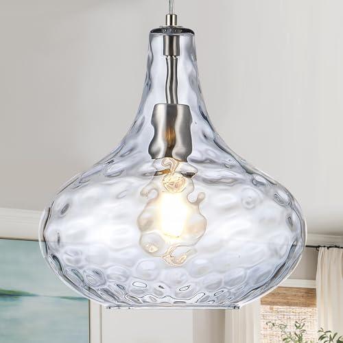 Clear 11 Smoked Hammered Glass Pendant Light – Modern Ceiling Hanging Fixture with Brushed Nickel Finish for Kitchen Island, Dining Room, Hallway, Entryway – E26 Base