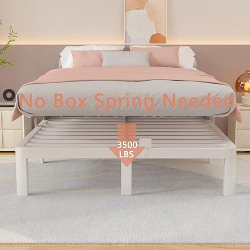10 Inch King Size Bed Frame with Metal Baffles, White King Bed Frame No Box Spring Needed, Heavy Duty Steel Platform Support, Storage Space, Reserved Holes, Round Corner Legs, Noiseless