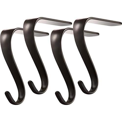 Boao 4 Pcs Christmas Stocking Holders Metal Mantel Stockings Hangers Classic Shelf Heavy Duty Stocking Garland Hangers for Counter Tables Window Fireplace Xmas Party Decoration (Black)