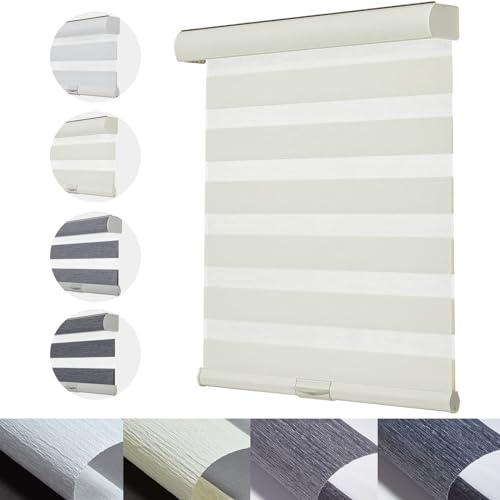 Persilux Cordless Zebra Blinds for Windows with Jacquard Pattern Insulated Roller Shades Light Filtering Sheer Window Shades for Home, Office and Door (34 W x 72 H, Cream)