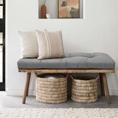 Indoor Bench Cushions, Tufted High-Density Foam Cushions for Indoor Furniture, Soft Bench Seat Cushion with Non-Slip Bottom, 36 X 14 X 4 (Grey)