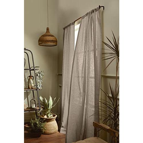 Solino Home Natural Linen Curtain 120 Inches Long, Light Filtering Rod Pocket Curtain 52 x 120 Inch, 100% Pure Linen European Flax Window Treatment for Living Room, Bedroom