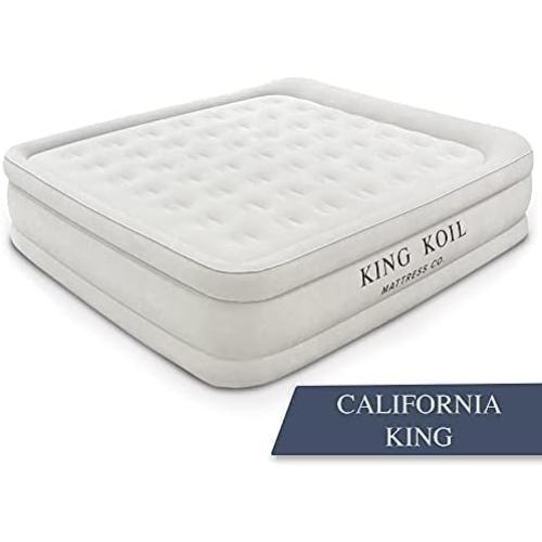 King Koil Luxury California King Air Mattress with Built-in Pump for Home, Camping & Guests - 20” King Size Inflatable Airbed Luxury Double High Adjustable Blow Up Mattress, Durable Waterproof