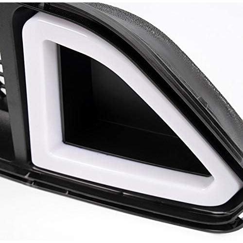 CHEDA Mesh Front Bumper Upper Hood Grille, Compatible With 2015-2017 Ford Mustang, With DRL LED White Light