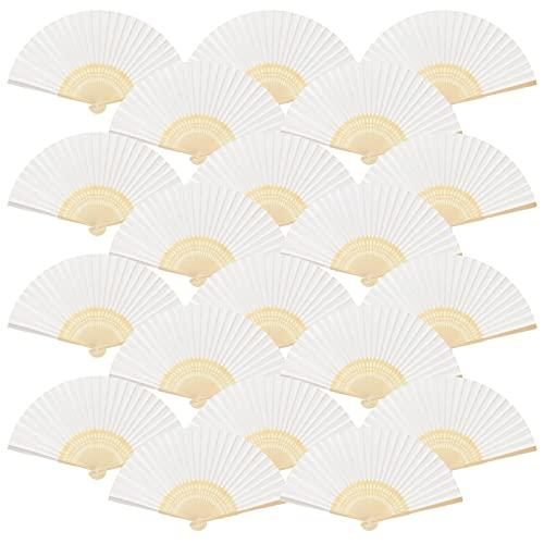 FEPITO 55 Pieces White Handheld Paper Fan Paper Folding Fans