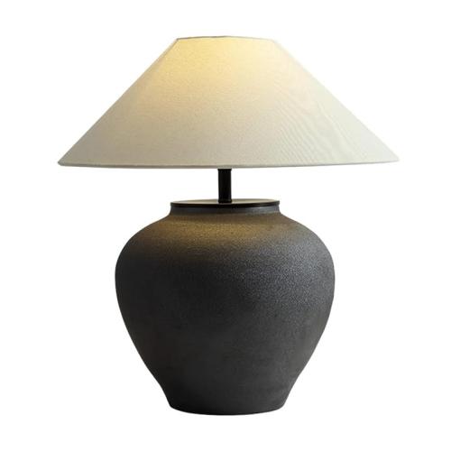 Black and Cream Farmhouse Table Lamps Black 18.8 Tall Ceramic Table Lamp Rustic Southwestern Clay Pot Ceramic Lampshade with Fabric Shade Bedside Nightstand for Living Room Bedroom House Office Entryway (Black)