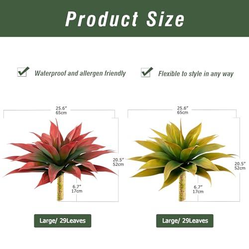 Artificial Agave Plants,Large UV Resistant Fake Agave Planters for Indoor and Outdoor Decorating Artificial Plants for Outdoors Fake Plants 2Pack, 28 Red
