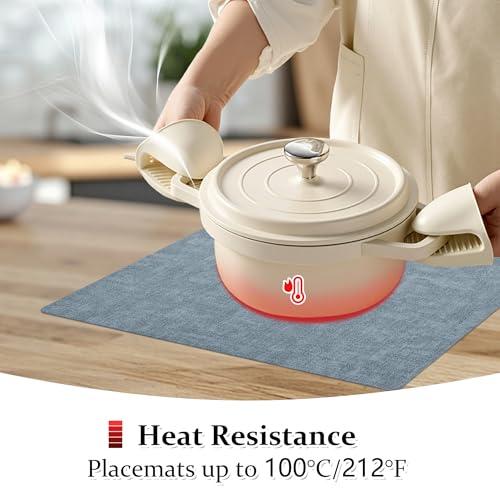 FROMHEART Faux Leather PU Placemats Set of 6 (Light Blue,11.8 x 17)