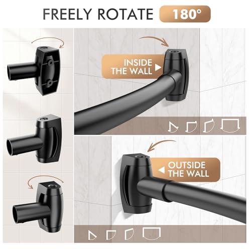 Curved Shower Curtain Rod for Bathroom, 40-72 Inches Adjustable Shower Rod | Rustproof Shower Curtain Rod with Rotating Brackets for Extra 30% Large Shower Space, 0.9MM thickness, Need to Drill, Black