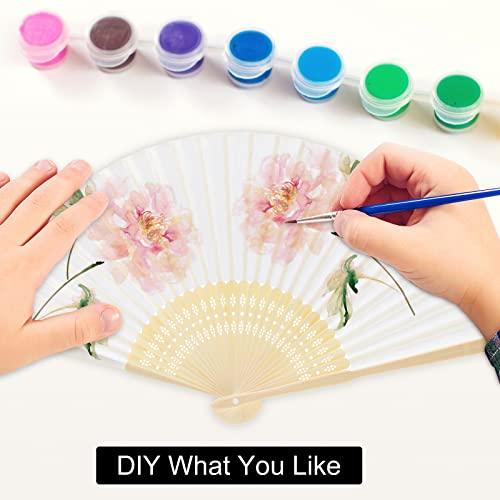 FEPITO 55 Pieces White Handheld Paper Fan Paper Folding Fans