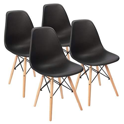 Furmax Pre Assembled Modern Style Dining Chair Mid Century Modern DSW Chair, Shell Lounge Plastic Chair for Kitchen, Dining,Bedroom, Living Room Side Chairs Set of 4 (Black)
