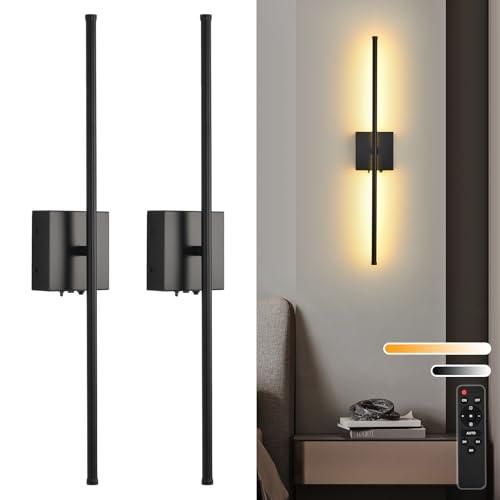 Battery Operated Wall Sconces with Remote Control, 11000mAh LED Wireless Rechargeable Black Wall Lights, 350°Rotate Dimmable Wall Lamp, 3 Color Temperatures, for Bedroom, Living Room, Hallway, 2 PCS