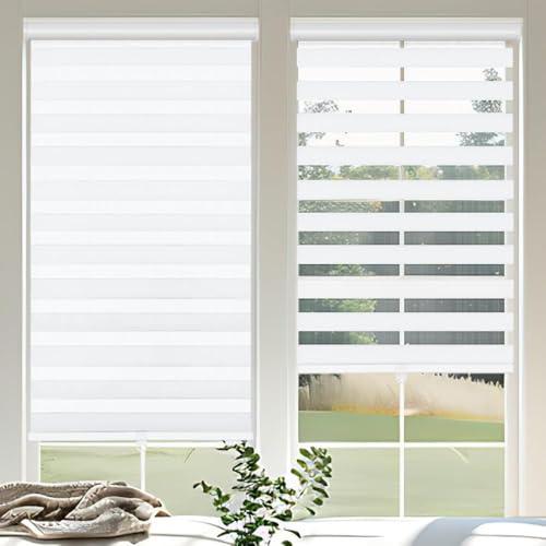 Cordless Zebra Blinds for Windows, 45 W x 72 H Zebra Roller Shades with Valance Free Stop Zebra Roller Shades, Light Control Window Treatments Dual Layer Sheer Blinds for Day and Night