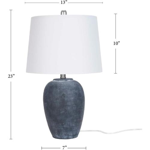 Nourison Home 23 Black Vintage Distressed Ceramic Pot Table Lamp for Bedroom, Living Room, End Table, with White Tapered Drum Shade