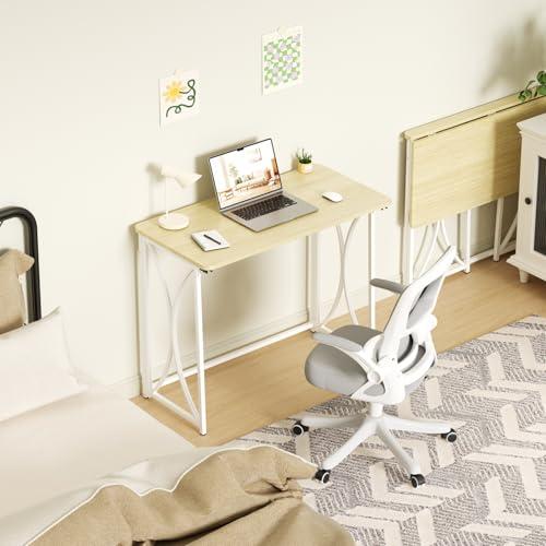 Folding Table, 31.5 Small Desk for Bedroom, Space Saving Foldable Computer Desk for Home Office, Easy Assembly, Beige