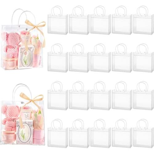Mauproy Clear Plastic Gift Bags with Handles, 9.6 x 9.6 x 3.3 Inch, 20 Pack