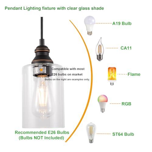 BRONZE GRUENLICH Pendant Light, Hanging Ceiling Light Fixture for Kitchen and Dining Room, E26 Medium Base, Metal Construction with Clear Glass, Bulb not Included, 3-Pack Bronze