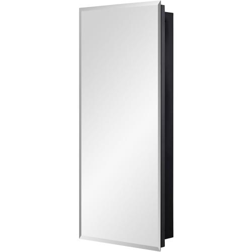 Black Bathroom Medicine Cabinet with Beveled Edge Mirrored Door 16 x 36 inch, Recessed or Surface Mount, with Adjustable Glass Shelves