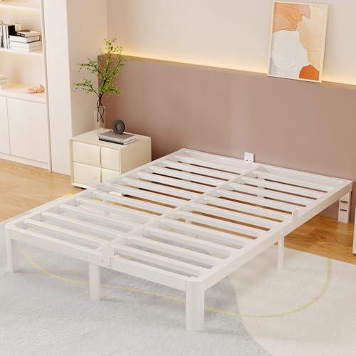 10 Inch King Size Bed Frame with Metal Baffles, White King Bed Frame No Box Spring Needed, Heavy Duty Steel Platform Support, Storage Space, Reserved Holes, Round Corner Legs, Noiseless