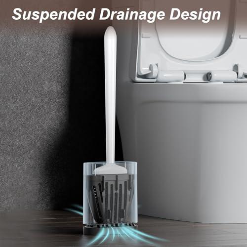 Sellemer Silicone Toilet Brush, Ventilation Slots Holder 1 Pack Pearl White