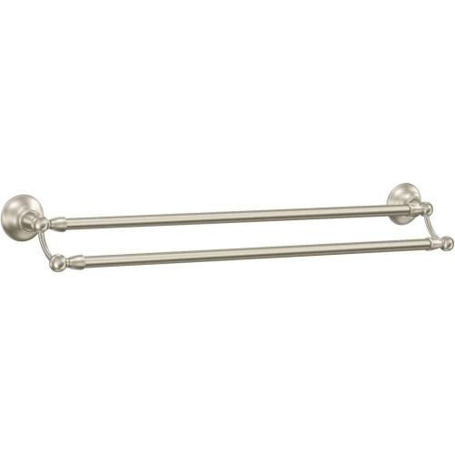 Moen Sage Collection Spot Resist Brushed Nickel 24-Inch Double Bathroom Towel Bar, Wall Mounted Bath Hanger with Two Rods, DN6822BN