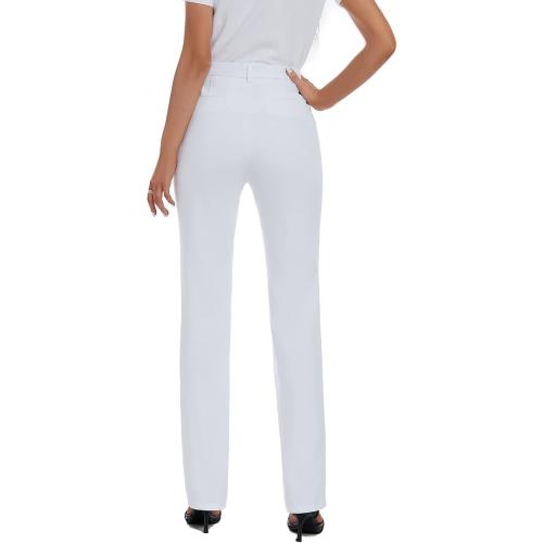 X14 Regular iChosy Women's Stretchy Straight Leg Dress Work Pants Business Office Casual Slacks with Pockets White