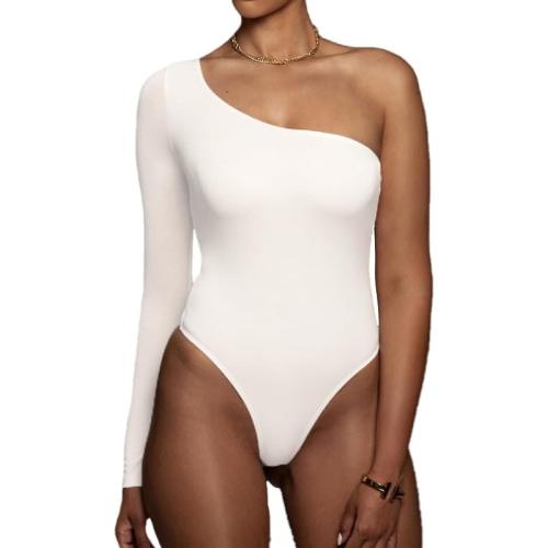 Size XL Women's Elegant One Shoulder Long Sleeves Bodysuits Sexy