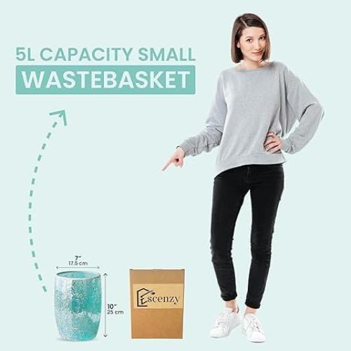 Modern Bathroom Trash Can Mosaic Glass 5L | 7 x 10 | Decorative Small Garbage Can | Luxury Waste Basket for Restroom, Office, Bedroom & Kitchen | Shiny Turquoise Green Bathroom Accessories