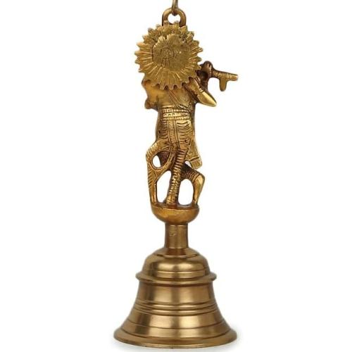 Nams Indian Handicraft Pure Brass Lord Krishna Bell for Home Temple, Mandir Pooja Room Auspicious Décor Traditional Hanging Bell for Positive Vibes & Spiritual Ambience (68.5 x 8.5 cm)
