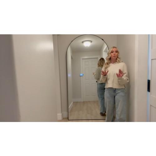 Full Length Mirror, 58x19 Floor Mirror, Arch Floor Standing Mirror Freestanding Arch Full Body with Stand for Bedroom, Hanging Mounted for Living Room Cloakroom, Gold