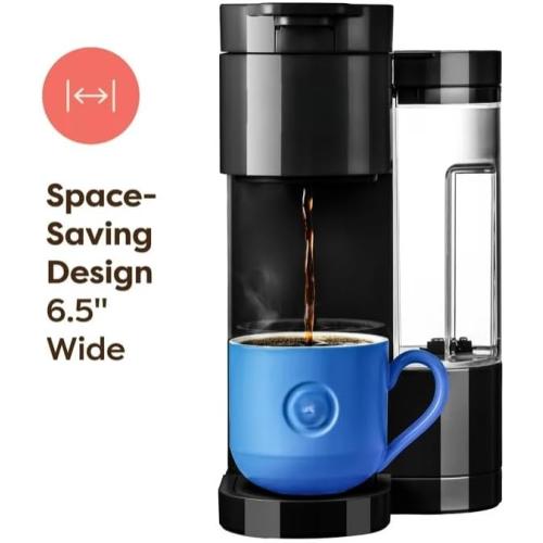 KeuriigK K Express Essentials Single Serve K Cup Pod Coffee Maker, 3 cup sizes (6, 8, and 10oz), Fast Fresh Brew, 30oz Removable Water Reservoir (Black)