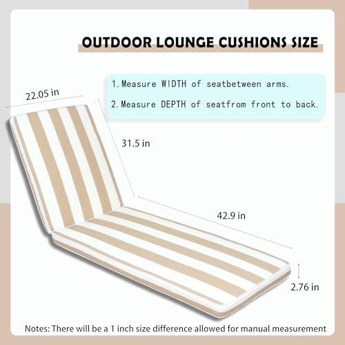 Chaise Lounge Cushions Outdoor, Waterproof & Fade-Resistant Lounger Cushions for Patio Furniture, Pool, Lawn - 74'' x 22'' x 3'', Set of 2