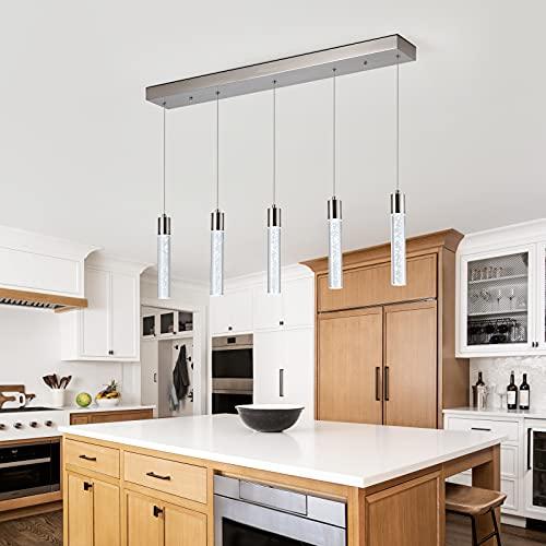 5-Light Pendant Ceiling Light Fixture for Kitchen Island, Modern Pendant Lighting for Kitchen Island,Integrated Dimmable Led Hanging Light with Crystal 40W,6000k for Kitchen…