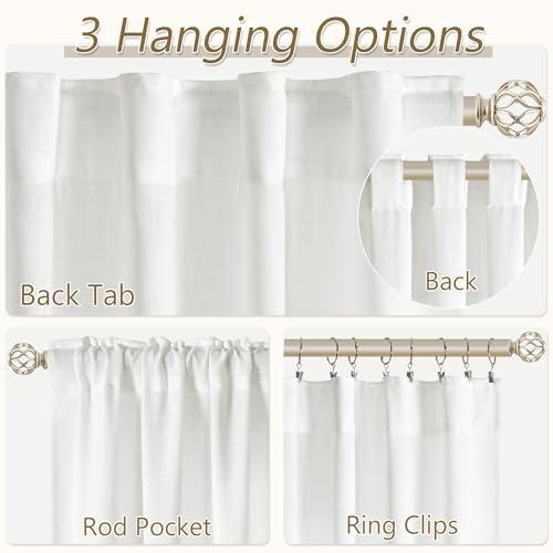 Size 52x96 Color White Soft White Semi Sheer Textured Linen Curtains 96 Inches Length Long, 2 Panels Set for Bedroom Dining Living Room,Back Tab,Rod Pocket,Clip Rings Light Filtering Window Drapes,W52 x L96