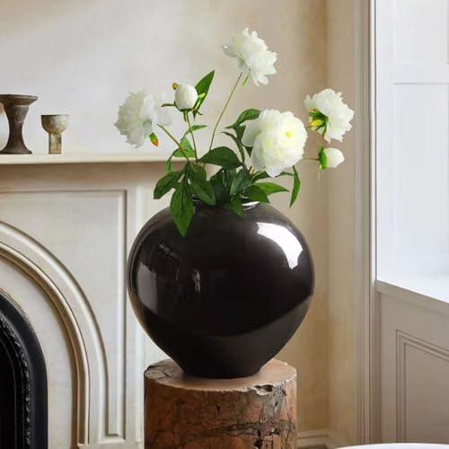 Black Terracotta Vase, Large Floor Pottery Textured Rustic Vase for Home Decor, Larege Oversized Vases for Centerpieces Pampas Grass