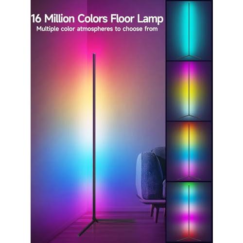 Black Corner Floor Lamp, RGB LED Corner Lamp with Music Sync, Smart App and Remote Control Color Changing Ambience Light, LED Lamp with 16 Million Colors for Bedroom, Living Room Gaming Room