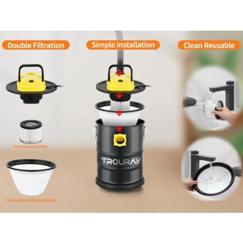 Ash Vacuum Cleaner,2.6 Gallon Heat-Resistant Lightweight Canister Vac Cleaners with 800W Powerful Suction and Blowing for Home