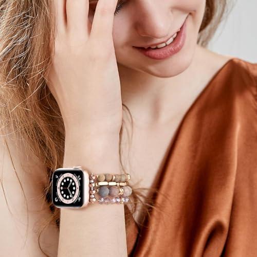VISOOM Beaded Boho Bracelet Compatible for Apple Watch Band 40mm/38mm/41mm/42mm Iwatch Series 11 10 9 8 7 SE Series 6/5/4 Women Fashion Cute Handmade Crystal Beads Watch Strap for iPhone Bands 3/2/1