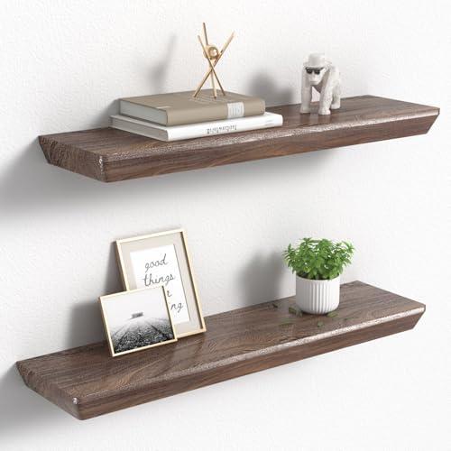 Floating Shelves for Wall, 24 Inch Floating Shelves Set of 2, 6 Inch Deep Wood Wall Shelves for Bathroom, Kitchen, Living Room, Bedroom, Rustic Brown